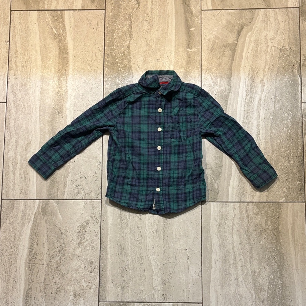 OshKosh B'gosh Green & Navy Plaid Button-Down Shirt